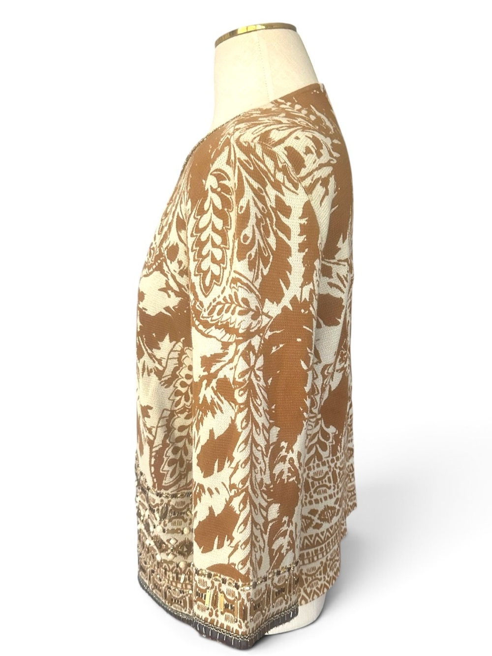 Chico’s NWT Embellished Pattern Cardigan Golden Ochre Beaded Knit Size 2 - Picture 5 of 11